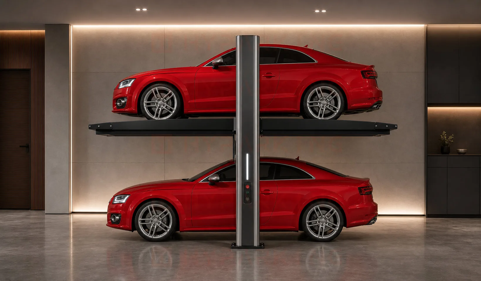 PJSY Premium Car Stacker in a luxury private garage