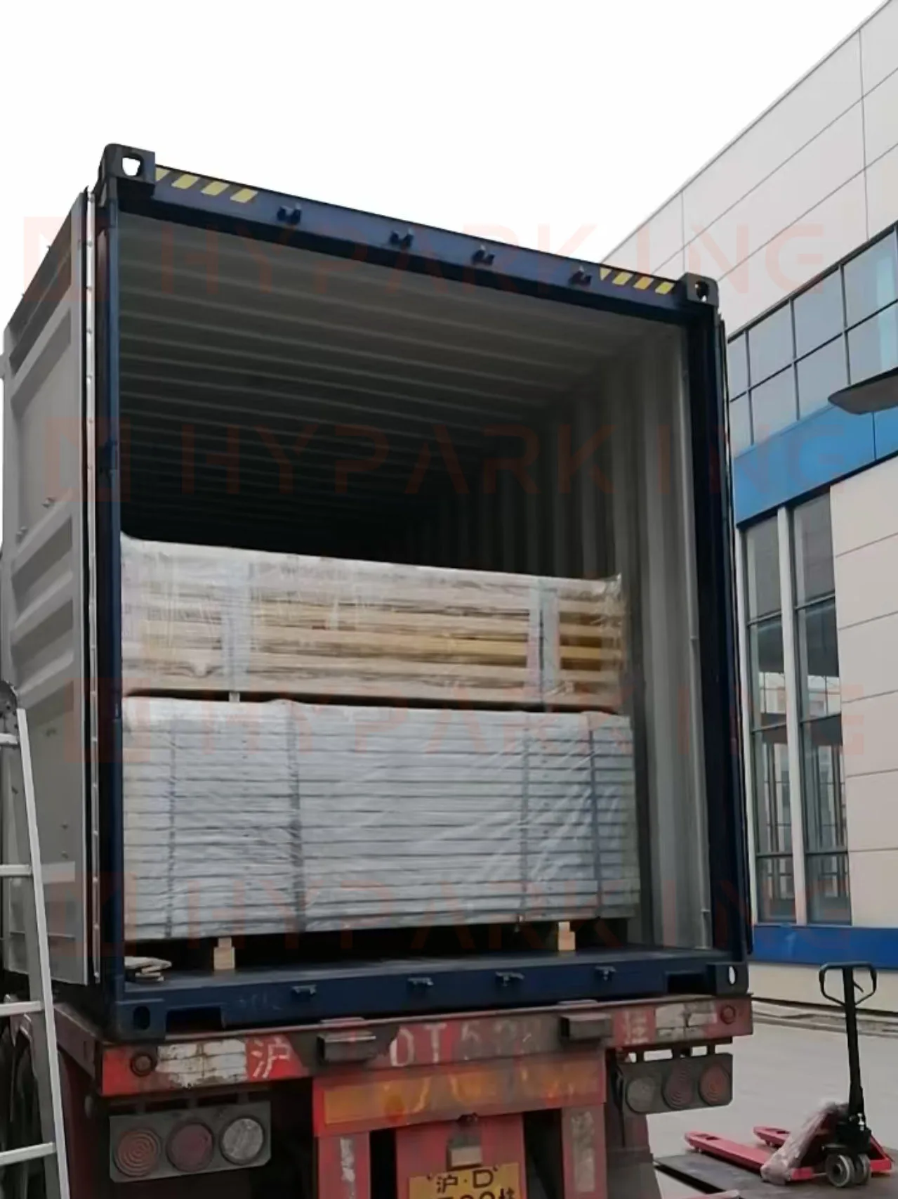 Loaded 40HQ container of AutoSpaceFlow parking equipment ready for shipment to Florida, United States