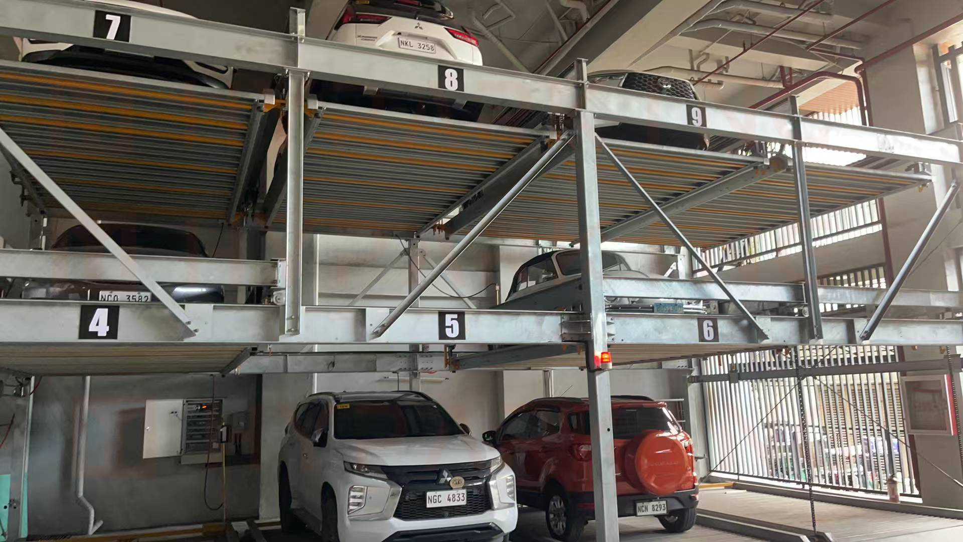 Multi-level puzzle parking system installation